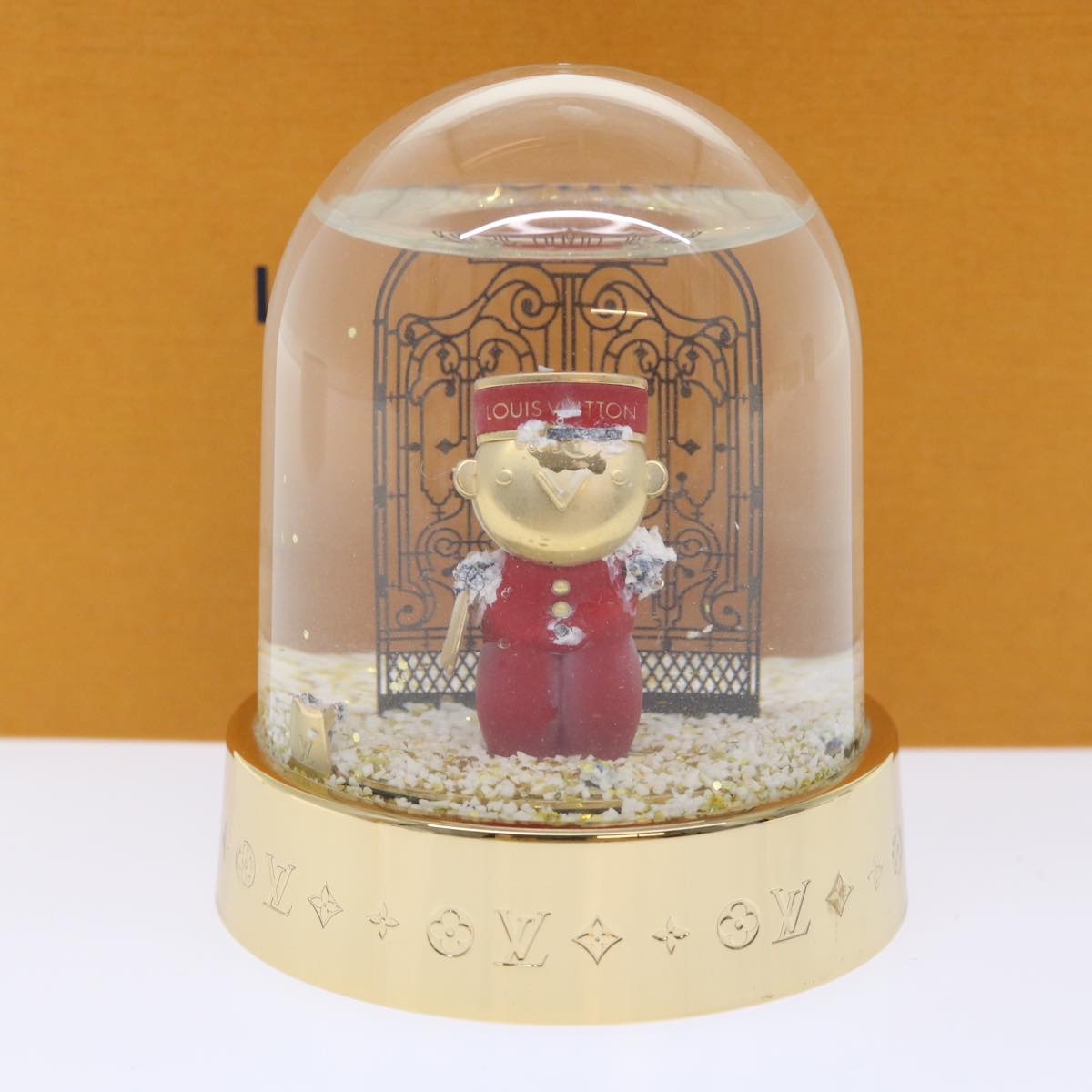 LOUIS VUITTON Gaston Snowball Snow Globe Clear Gold GI0550 LV Auth 51069