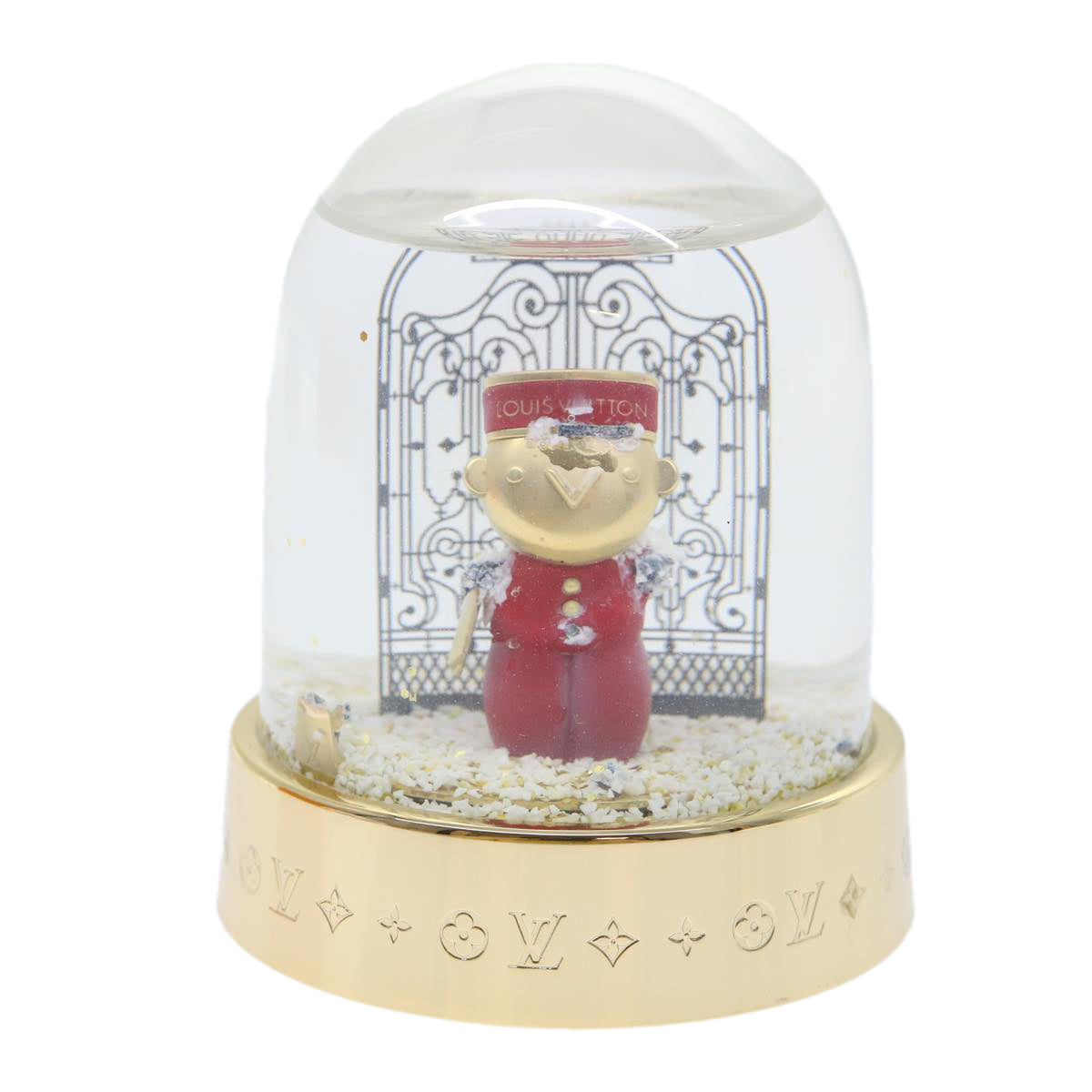 LOUIS VUITTON Gaston Snowball Snow Globe Clear Gold GI0550 LV Auth 51069