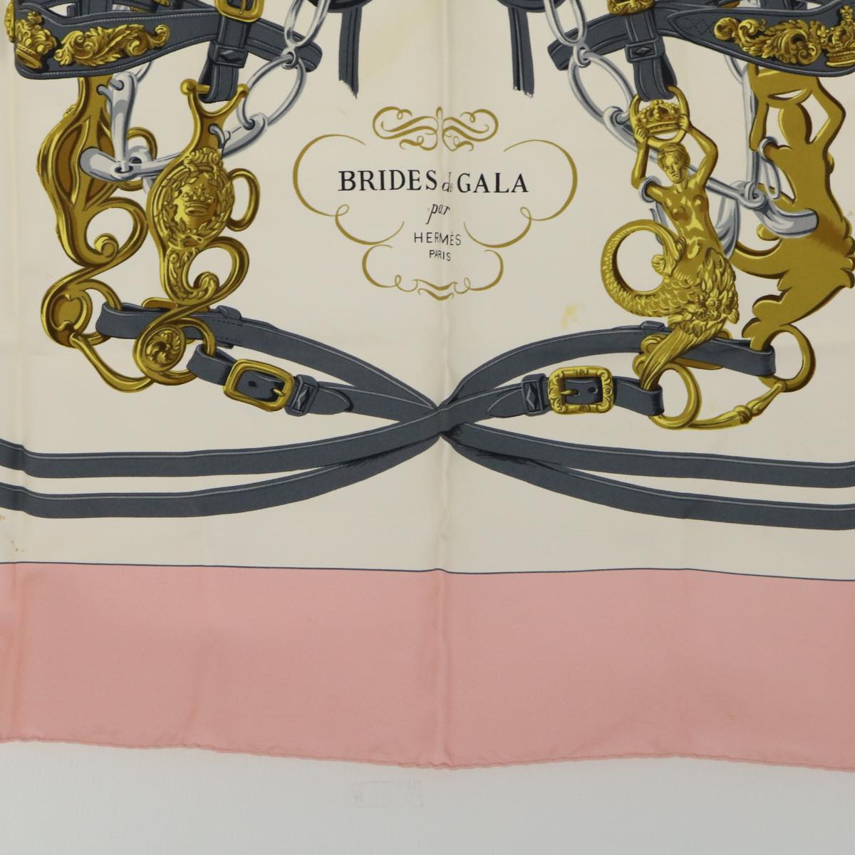HERMES Carre 90 BRIDES de GALA Scarf Silk Pink White Auth 51094