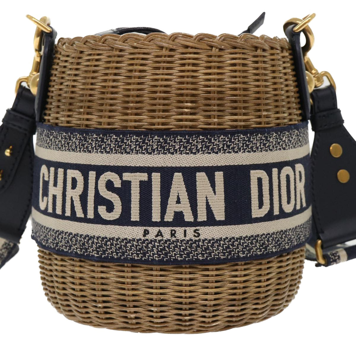 Christian Dior Basket Bag Trotter Canvas Shoulder Bag Rattan Blue Auth 51270A - 0