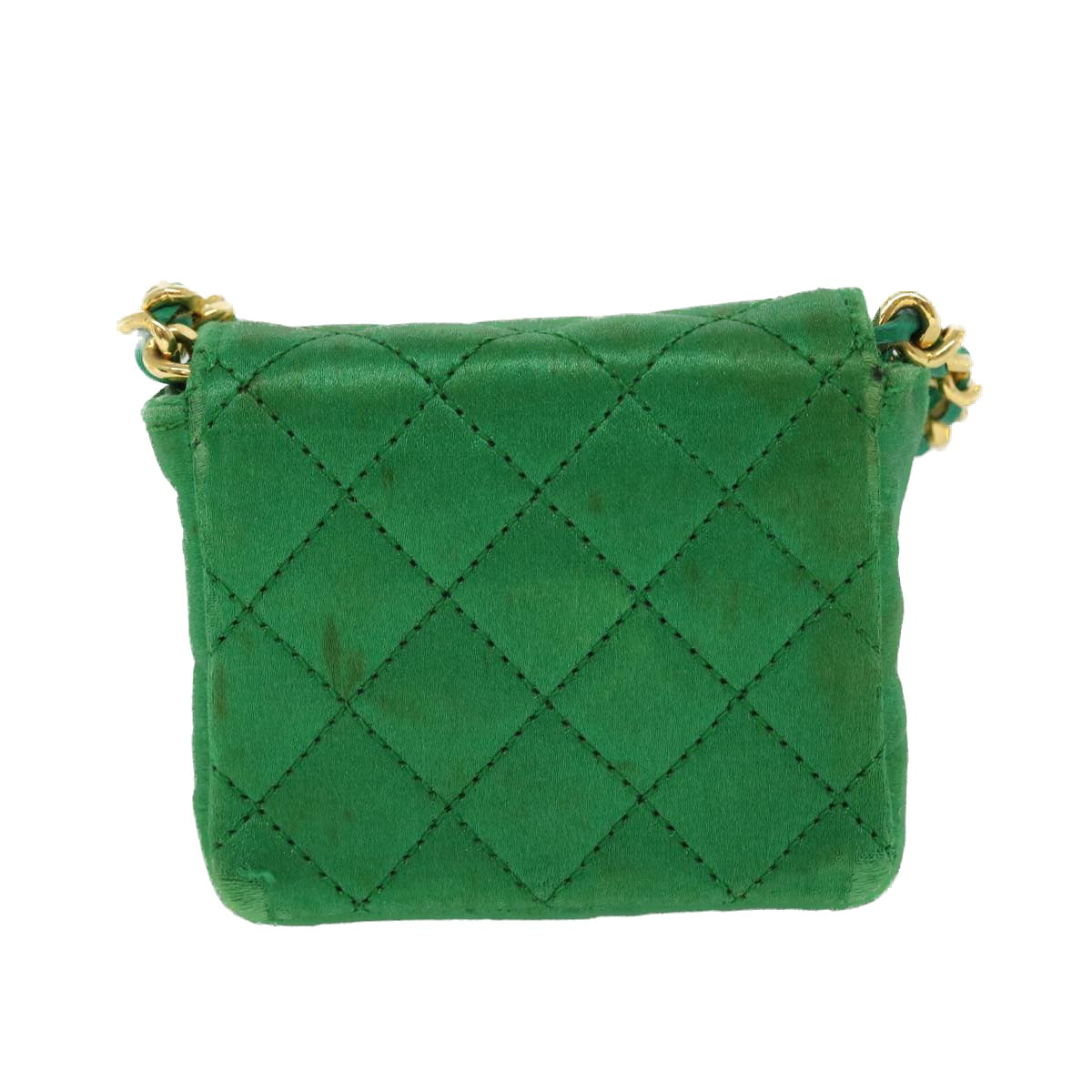 CHANEL Mini Matelasse Chain Pouch Shoulder Bag Satin Green Gold CC Auth 51271A - 0