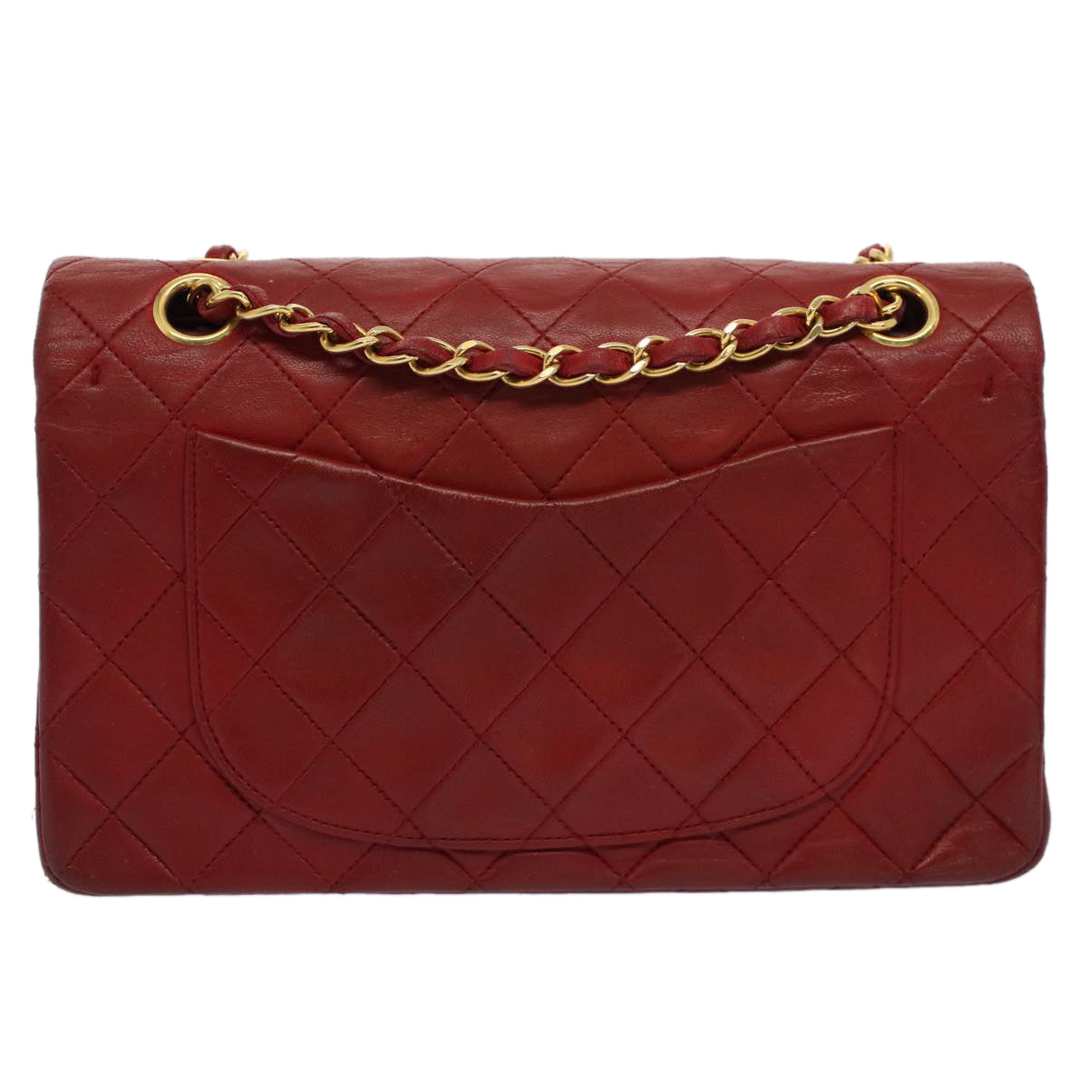 CHANEL Matelasse 23 Double Chain Flap Shoulder Bag Lamb Skin Red CC Auth 51275A