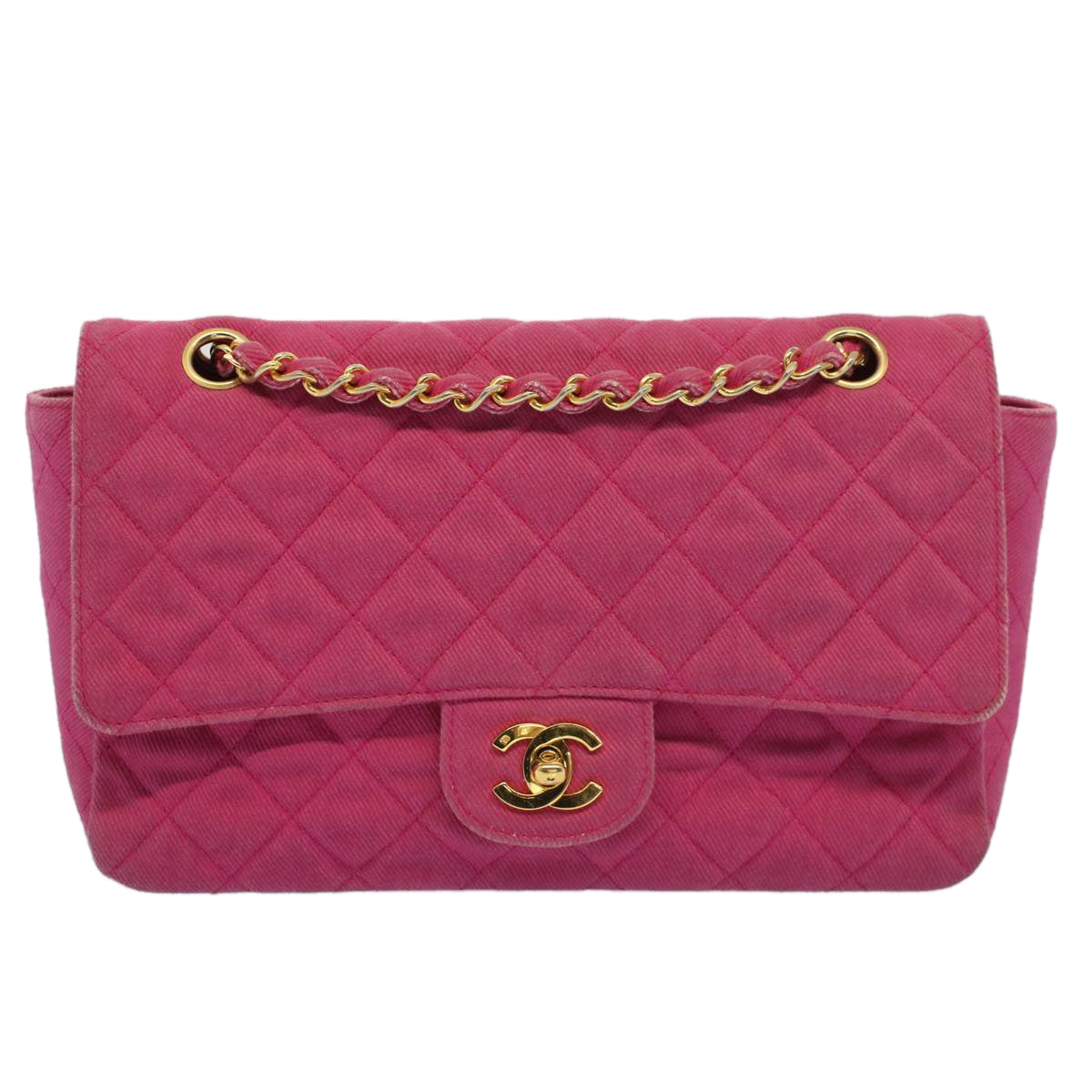 CHANEL Matelasse 25 Chain Flap Shoulder Bag Canvas Pink CC Auth 51276A