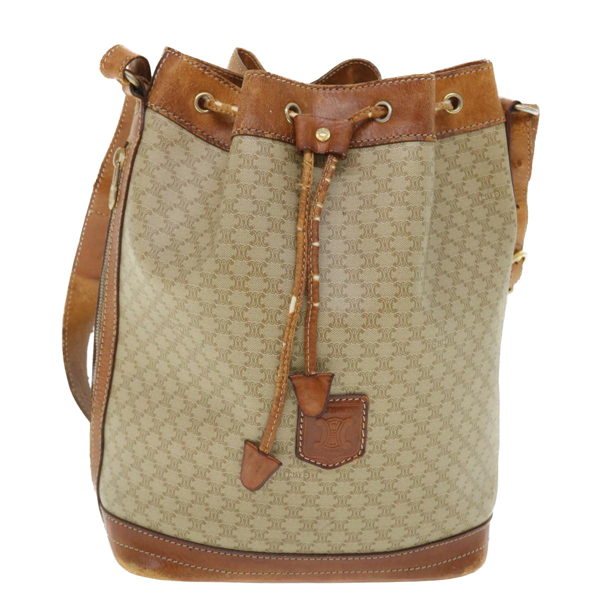 CELINE Macadam Canvas Shoulder Bag Beige Auth 51313