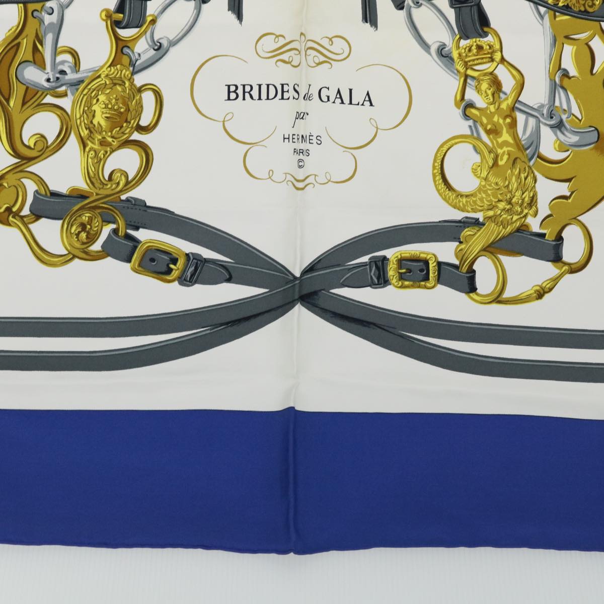 HERMES Carre 90 BRIDES de GALA Scarf Silk Blue Beige Auth 51321