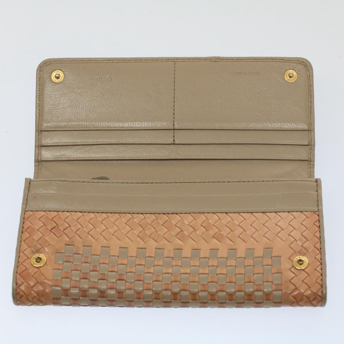 PRADA Long Wallet Leather Beige Auth 51339