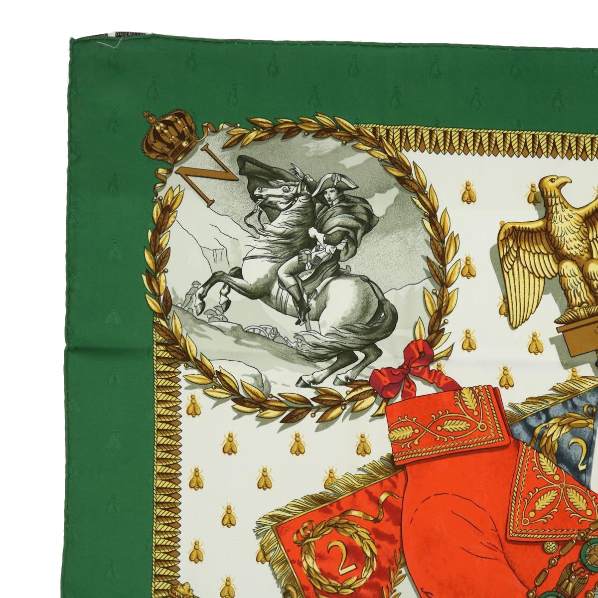 HERMES Carre 90 NAPOLEON Scarf Silk Green Auth 51346 - 0
