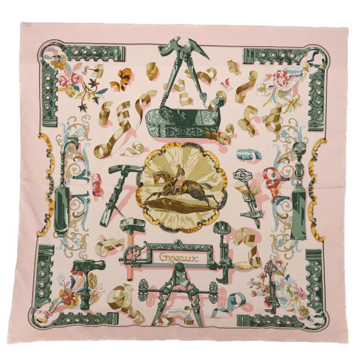HERMES Carre 90 Copeaux Scarf Silk Pink Auth 51354