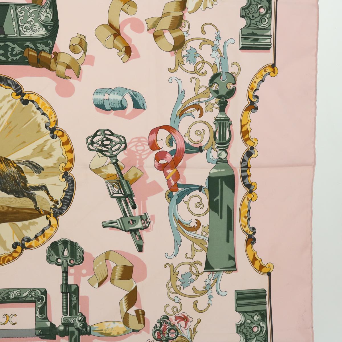 HERMES Carre 90 Copeaux Scarf Silk Pink Auth 51354