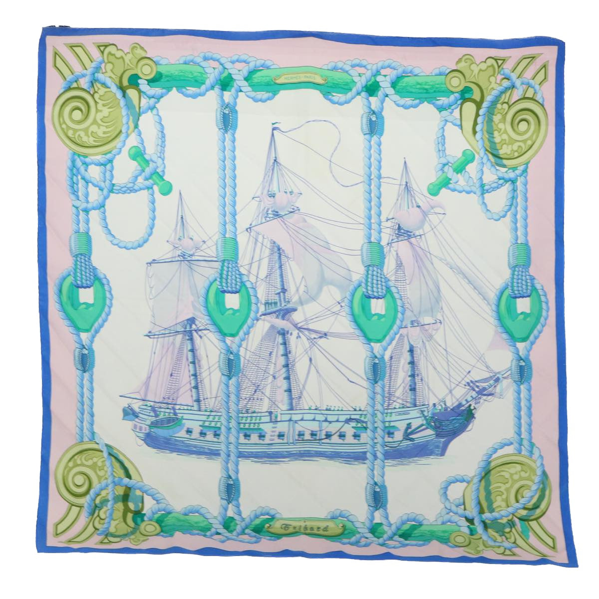 HERMES Carre 90 Tribord Scarf Silk Pink Blue Auth 51360