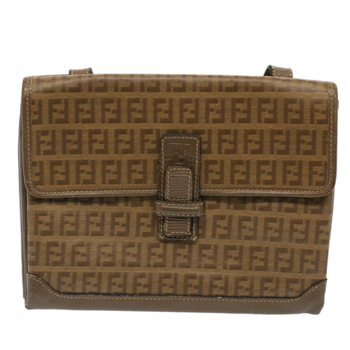 FENDI Zucchino Canvas Shoulder Bag Brown Auth 51367