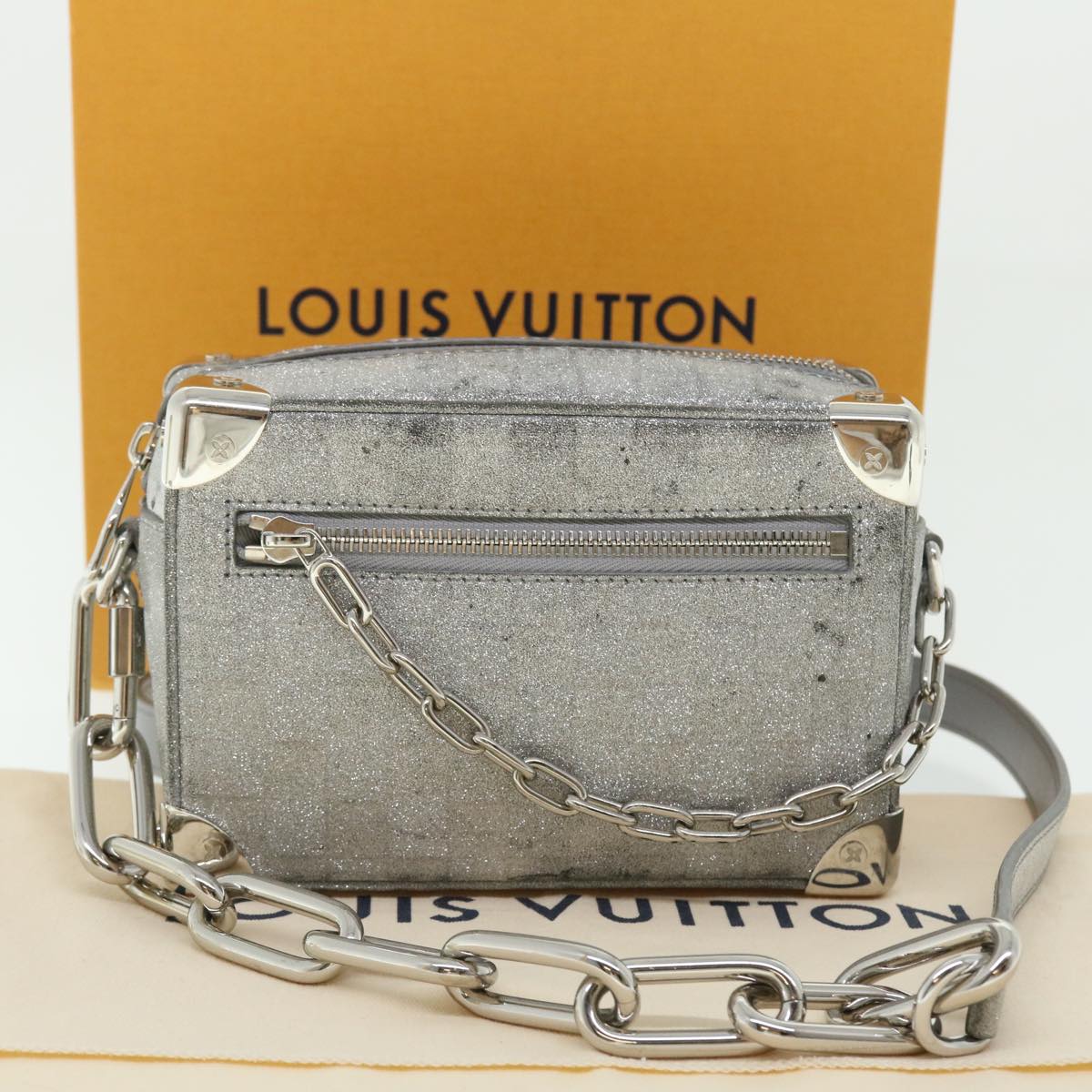 LOUIS VUITTON Damier Glitter Mini Soft Trunk Bag Silver M59726 LV Auth 51371A