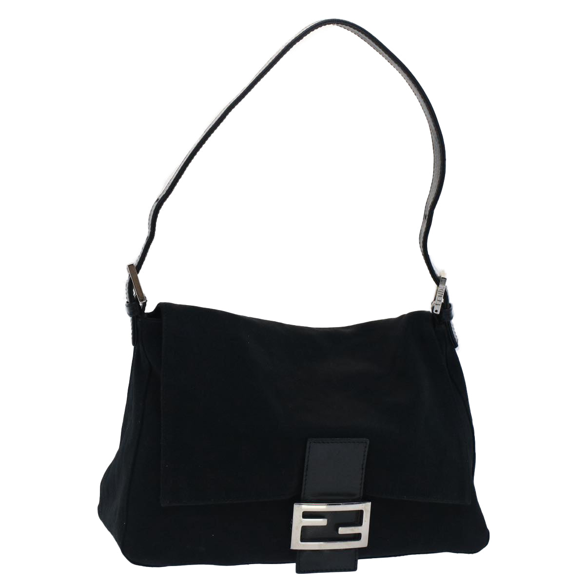 FENDI Mamma Baguette Shoulder Bag Nylon Black Auth 51454