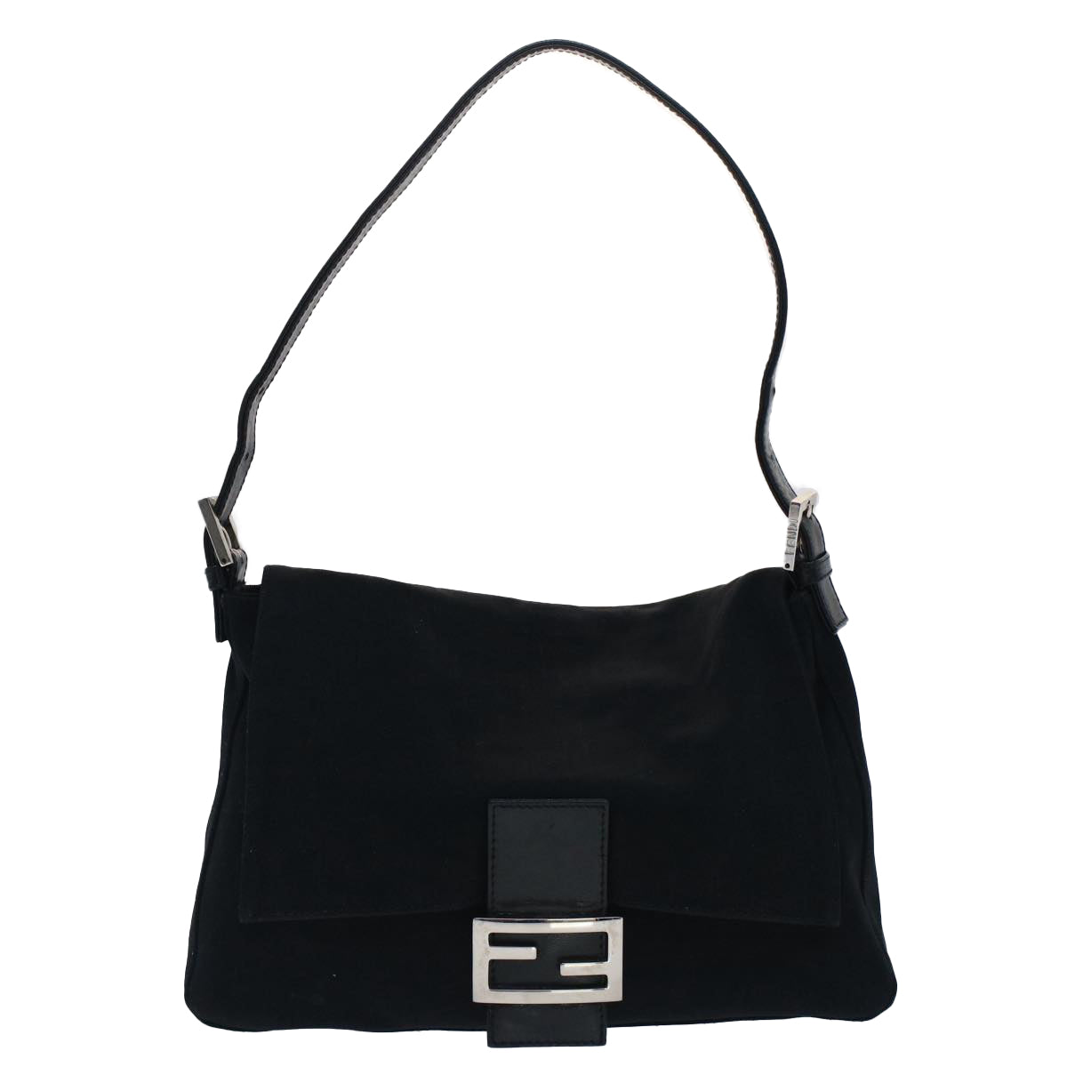 FENDI Mamma Baguette Shoulder Bag Nylon Black Auth 51454