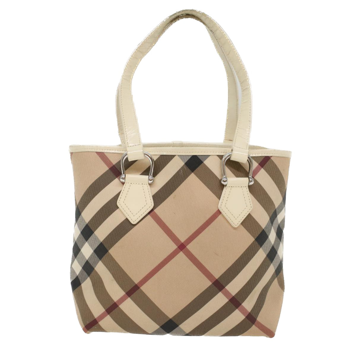 BURBERRY Nova Check Tote Bag PVC Leather Beige Auth 51455