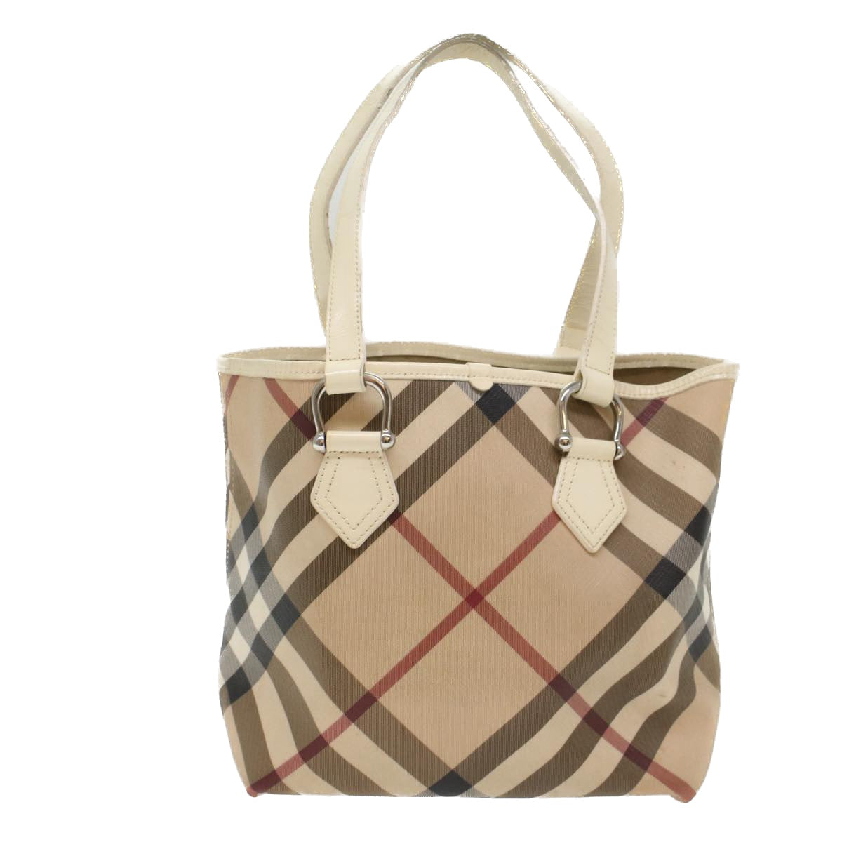 BURBERRY Nova Check Tote Bag PVC Leather Beige Auth 51455 - 0