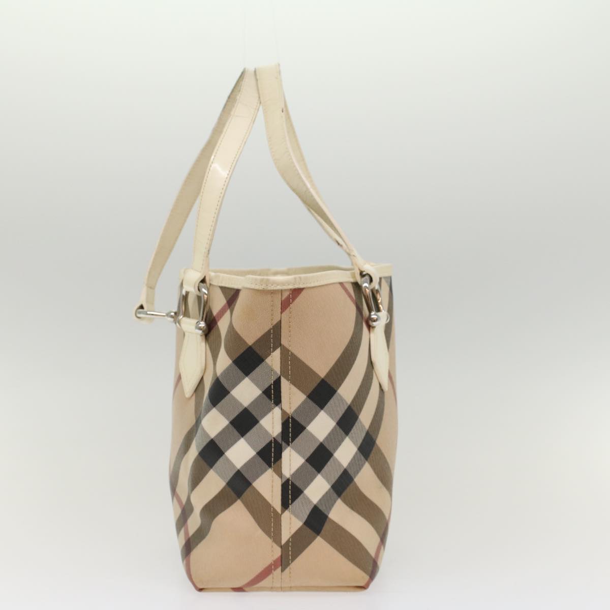 BURBERRY Nova Check Tote Bag PVC Leather Beige Auth 51455