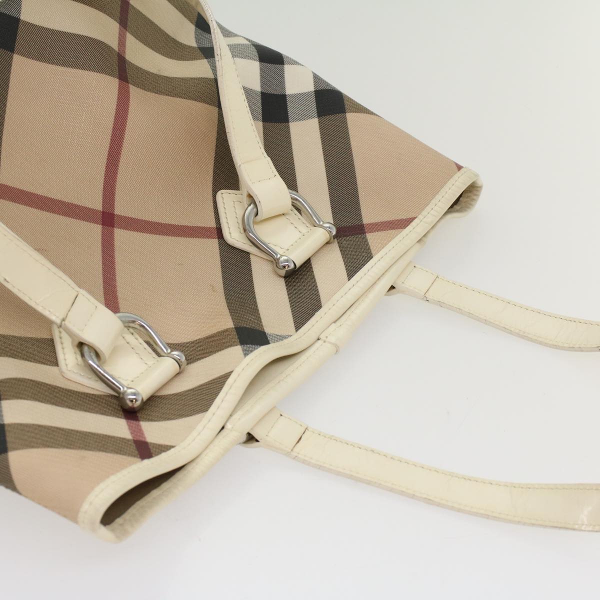 BURBERRY Nova Check Tote Bag PVC Leather Beige Auth 51455