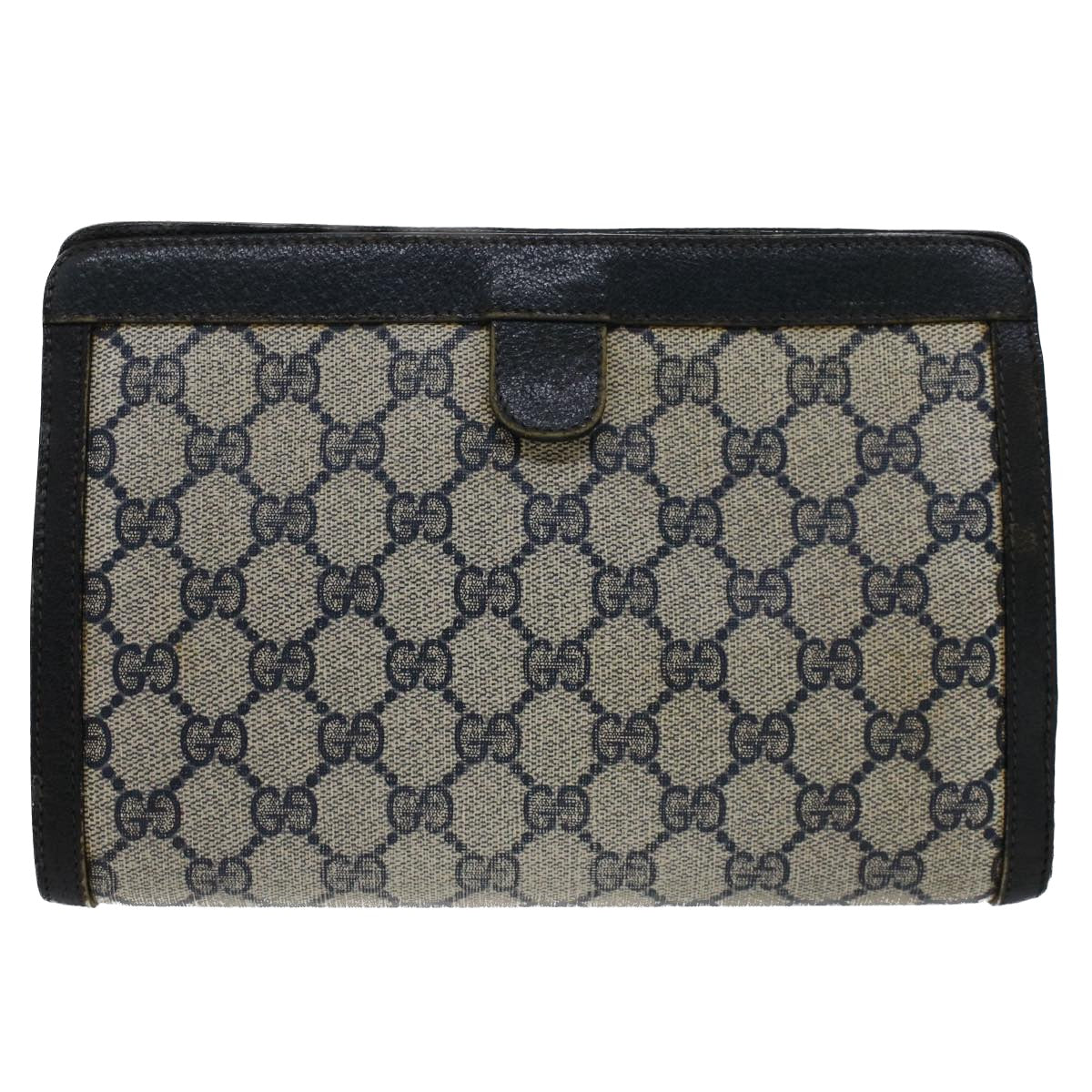 GUCCI GG Canvas Sherry Line Clutch Bag Gray Red Navy 89.01.032 Auth 51456 - 0