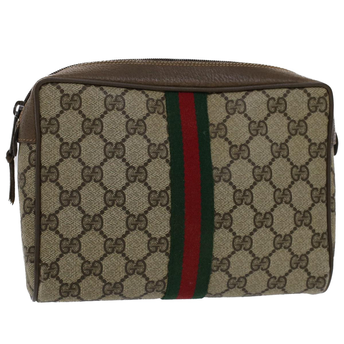 GUCCI GG Canvas Web Sherry Line Clutch Bag Beige Red 89•01•012 Auth 51465