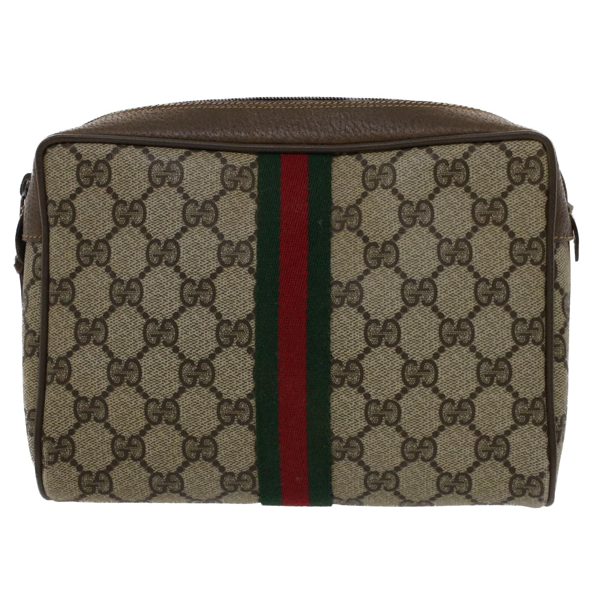 GUCCI GG Canvas Web Sherry Line Clutch Bag Beige Red 89•01•012 Auth 51465