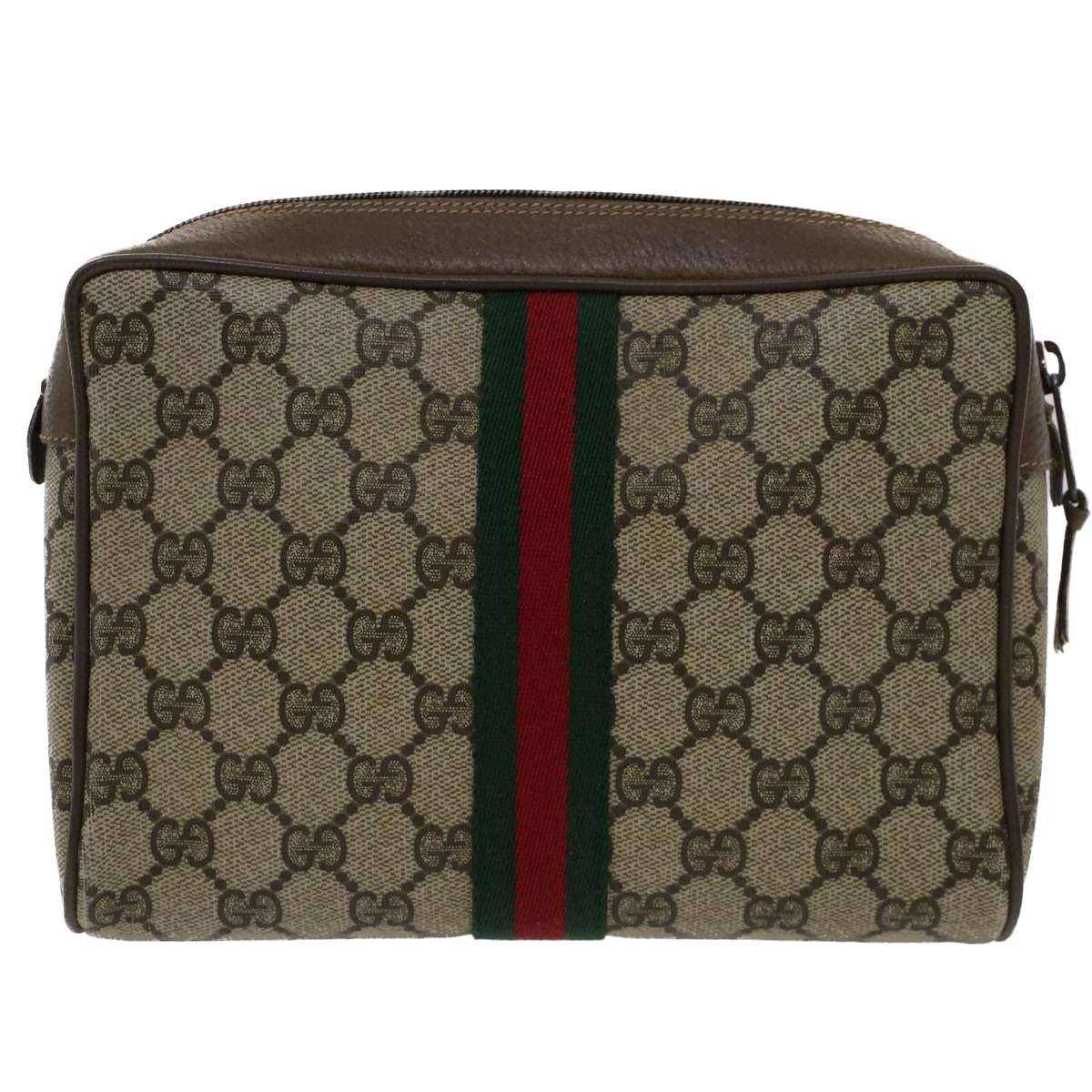 GUCCI GG Canvas Web Sherry Line Clutch Bag Beige Red 89•01•012 Auth 51465 - 0