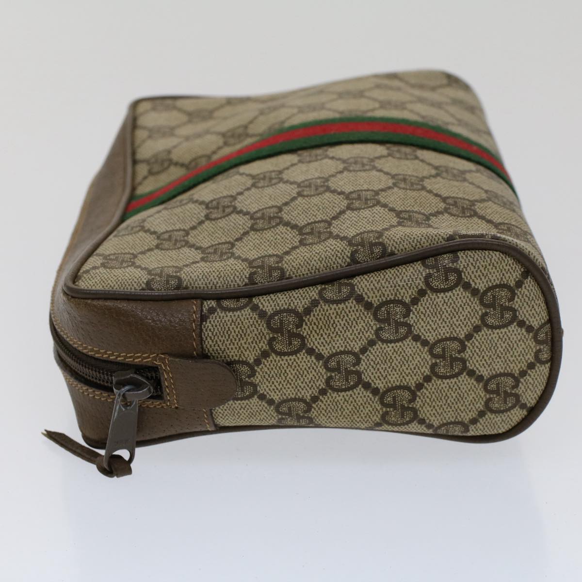 GUCCI GG Canvas Web Sherry Line Clutch Bag Beige Red 89•01•012 Auth 51465