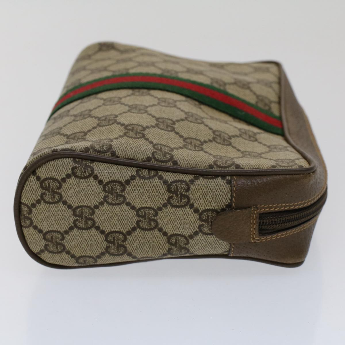 GUCCI GG Canvas Web Sherry Line Clutch Bag Beige Red 89•01•012 Auth 51465