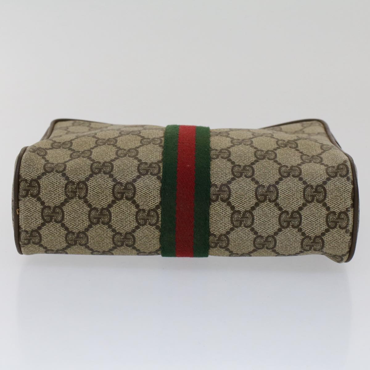 GUCCI GG Canvas Web Sherry Line Clutch Bag Beige Red 89•01•012 Auth 51465