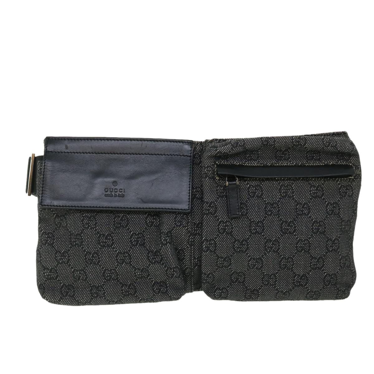 GUCCI GG Canvas Waist bag Leather Gray 28566 Auth 51469