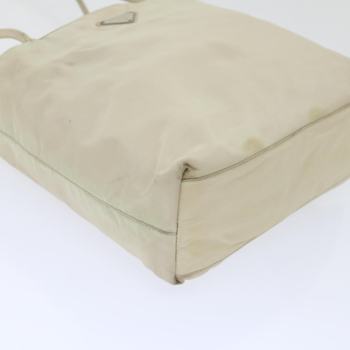 PRADA Tote Bag Nylon Cream Auth 51632