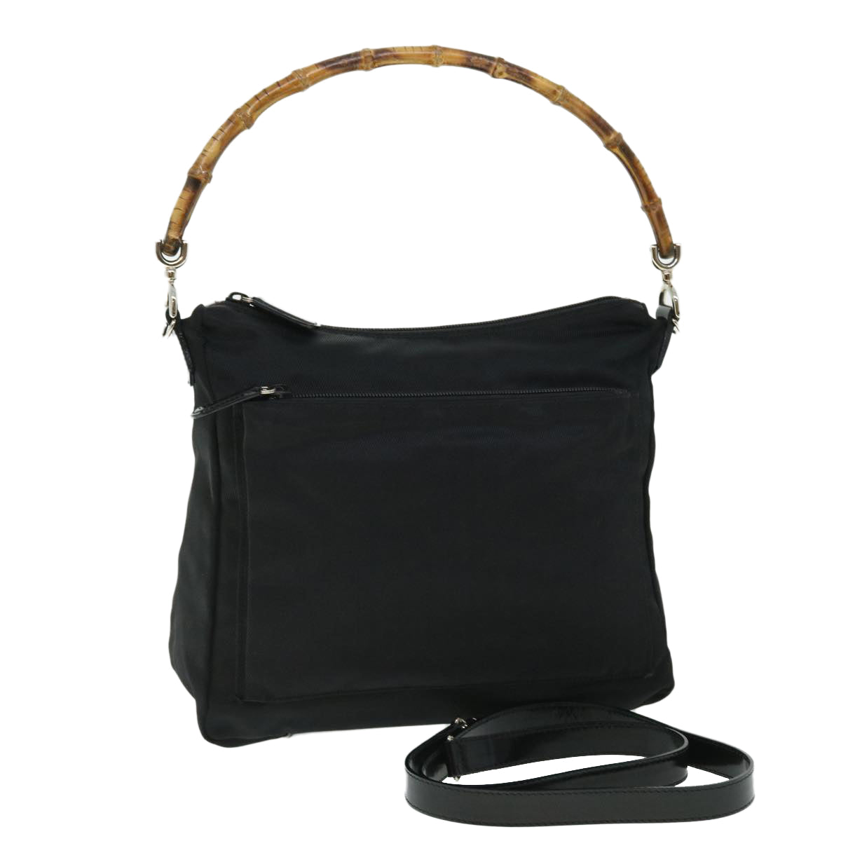 GUCCI Bamboo Shoulder Bag Nylon 2way Black 000 0509 200 159 Auth 51649