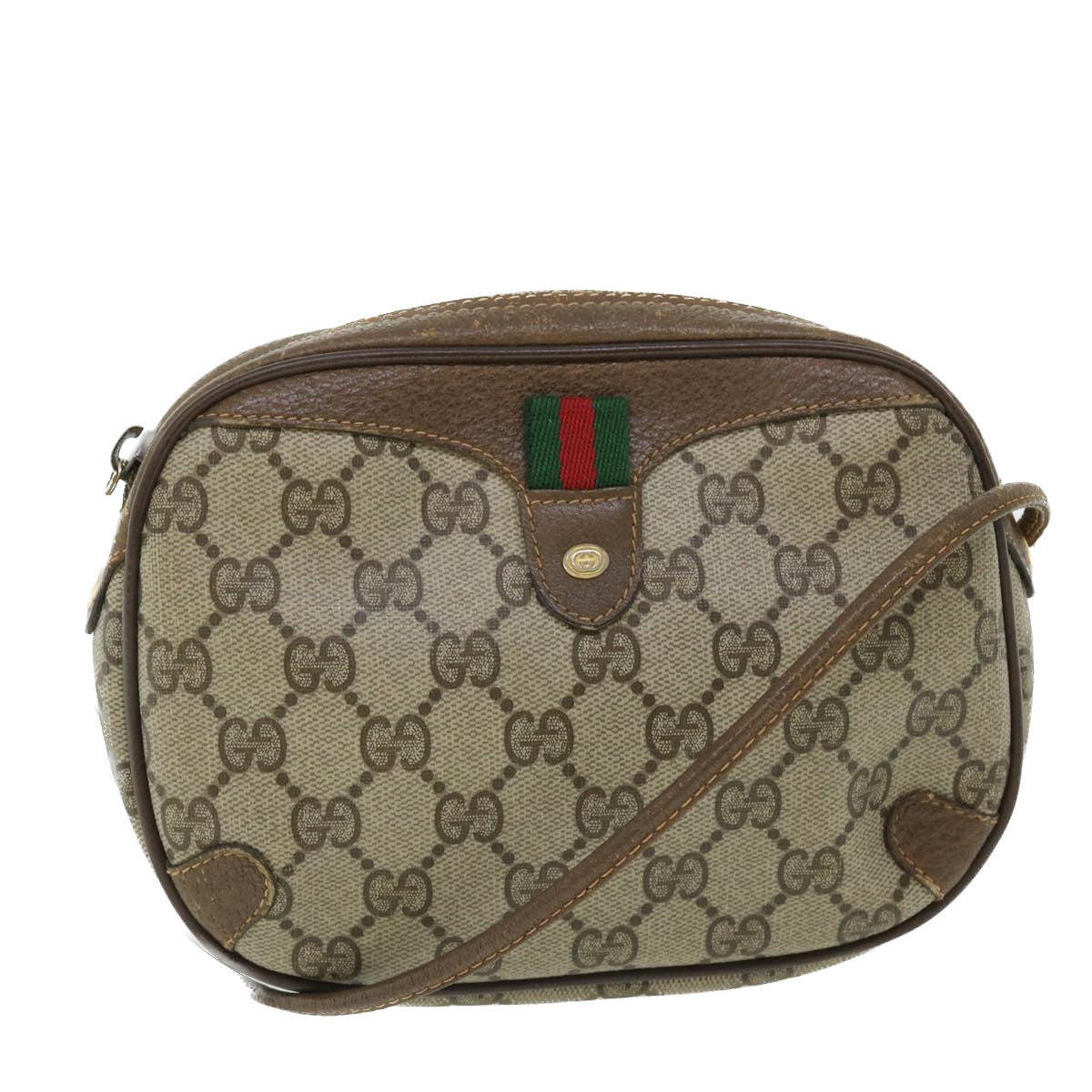 GUCCI GG Canvas Web Sherry Line Shoulder Bag PVC Leather 156 02 066 Auth 51651