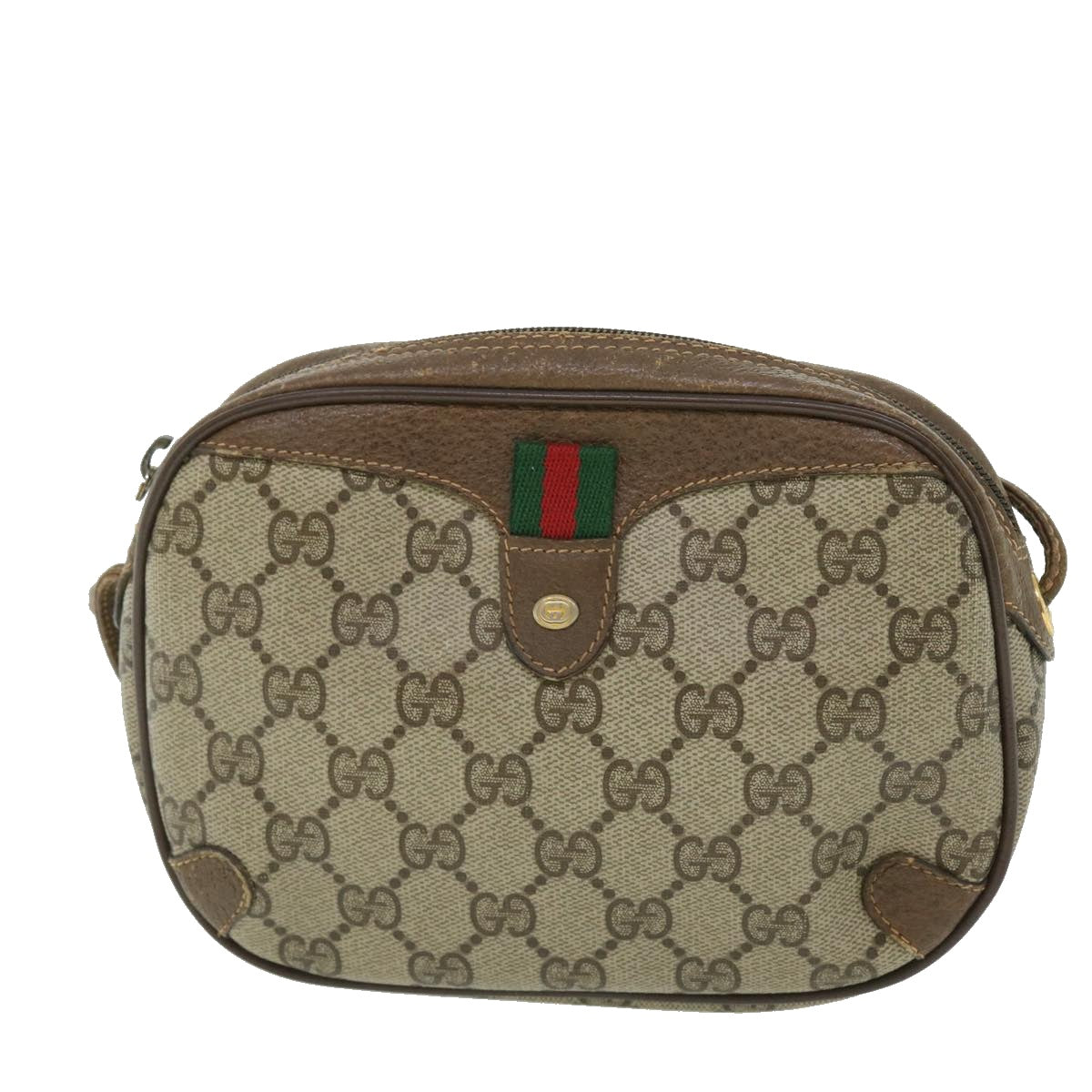 GUCCI GG Canvas Web Sherry Line Shoulder Bag PVC Leather 156 02 066 Auth 51651