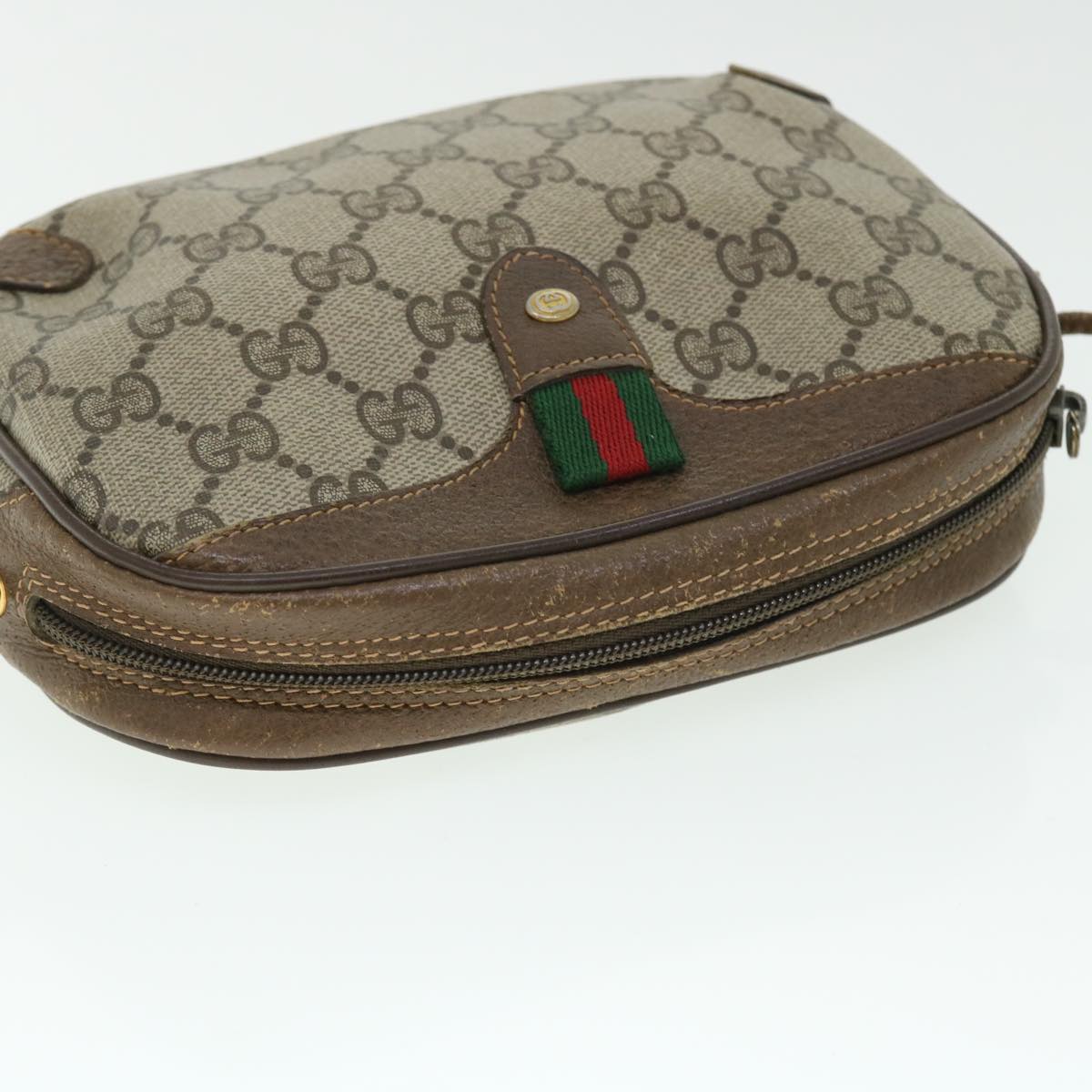 GUCCI GG Canvas Web Sherry Line Shoulder Bag PVC Leather 156 02 066 Auth 51651