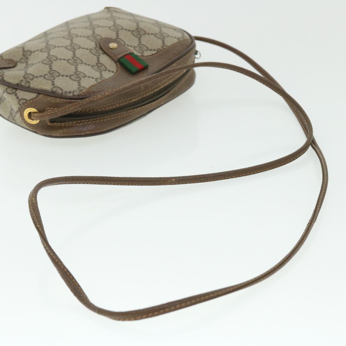 GUCCI GG Canvas Web Sherry Line Shoulder Bag PVC Leather 156 02 066 Auth 51651