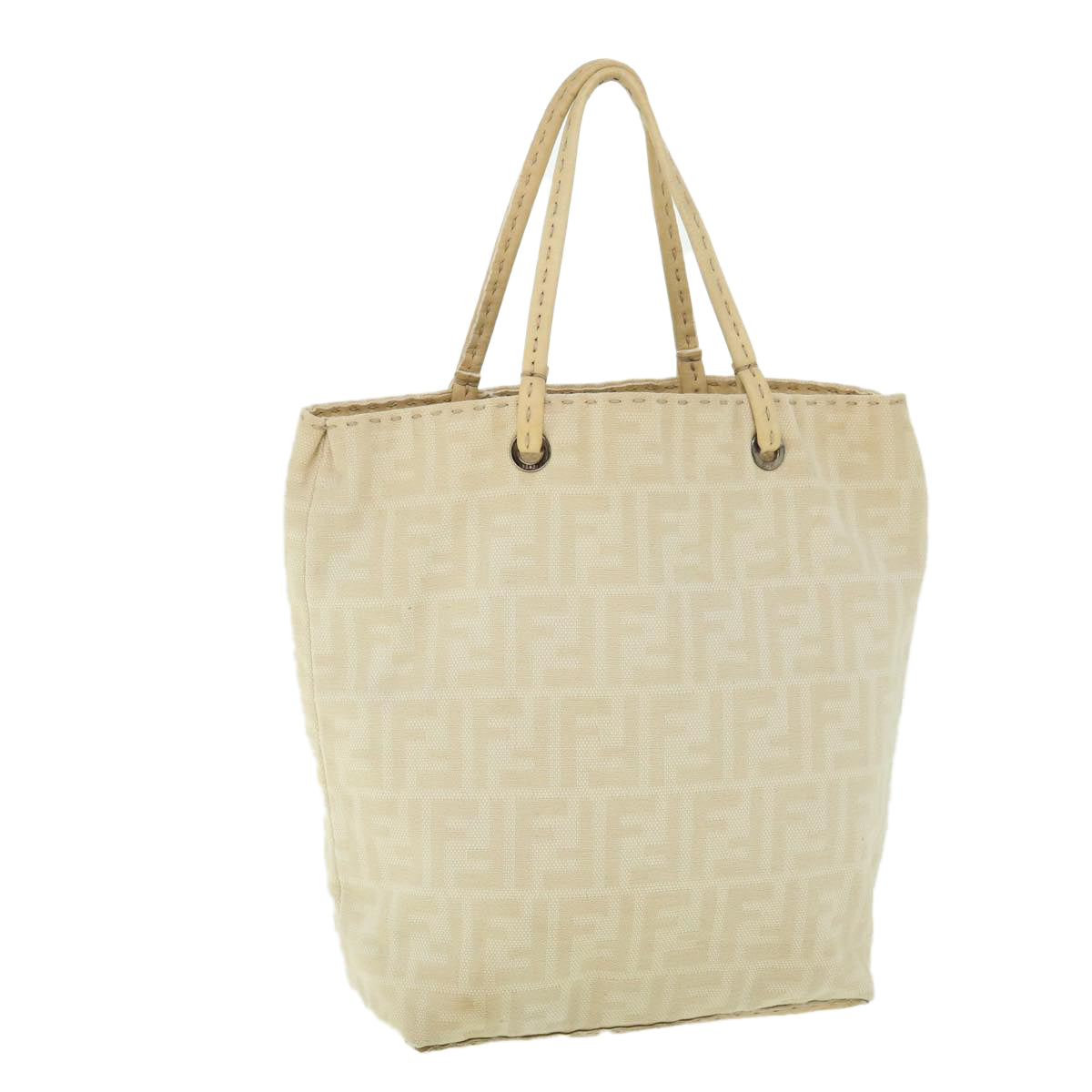 FENDI Zucca Canvas Celeria Tote Bag Beige Auth 51655