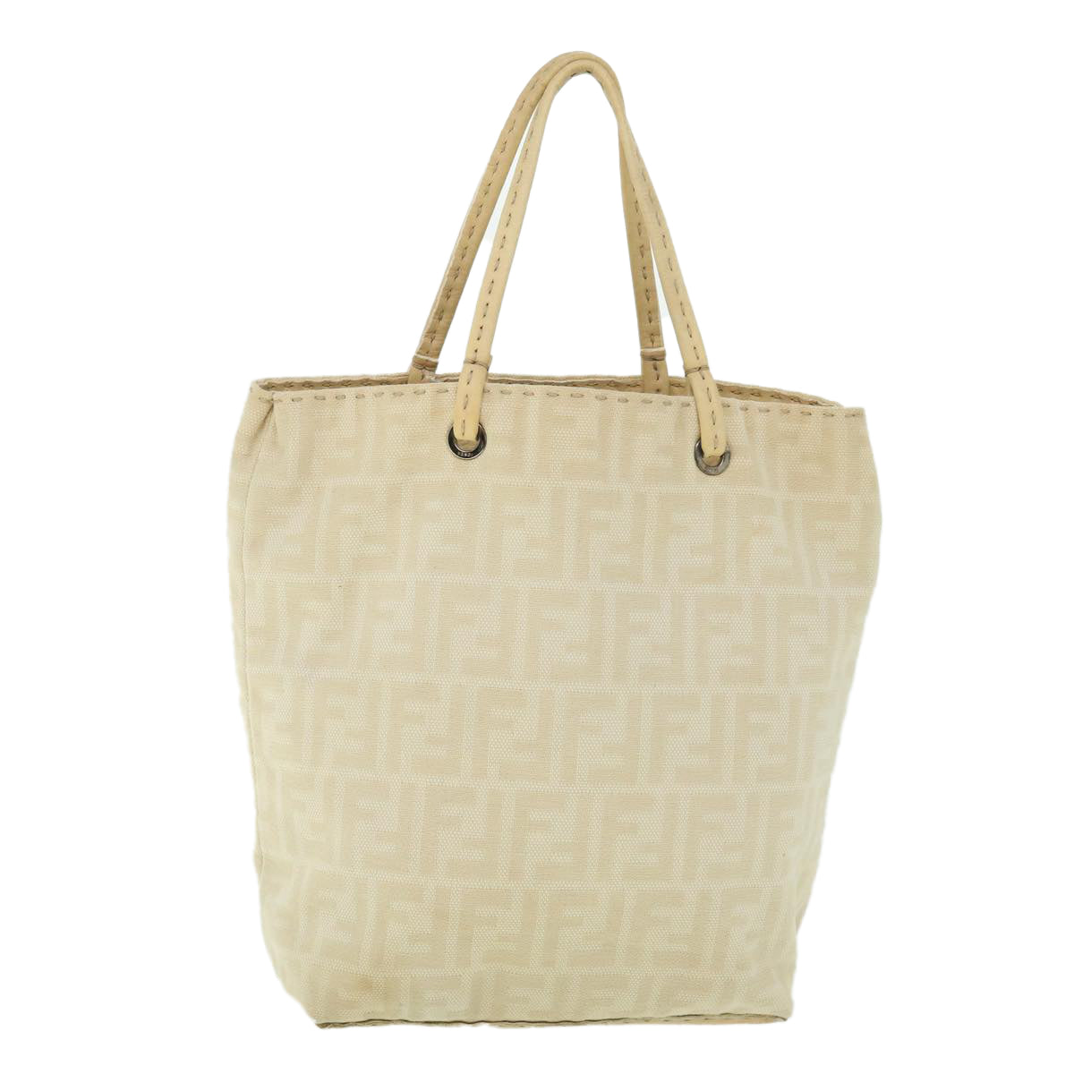 FENDI Zucca Canvas Celeria Tote Bag Beige Auth 51655