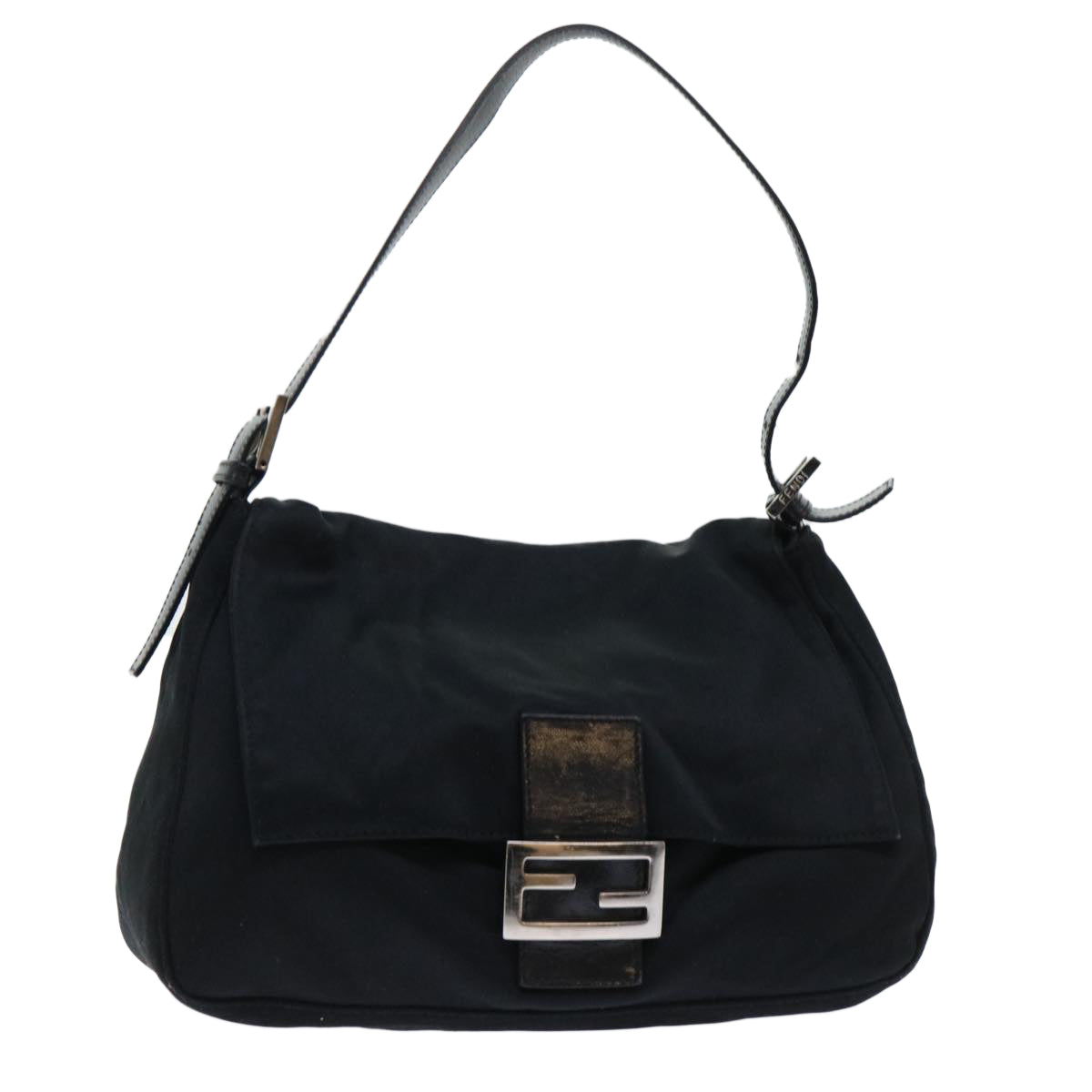 FENDI Mamma Baguette Shoulder Bag Nylon Black Auth 51656