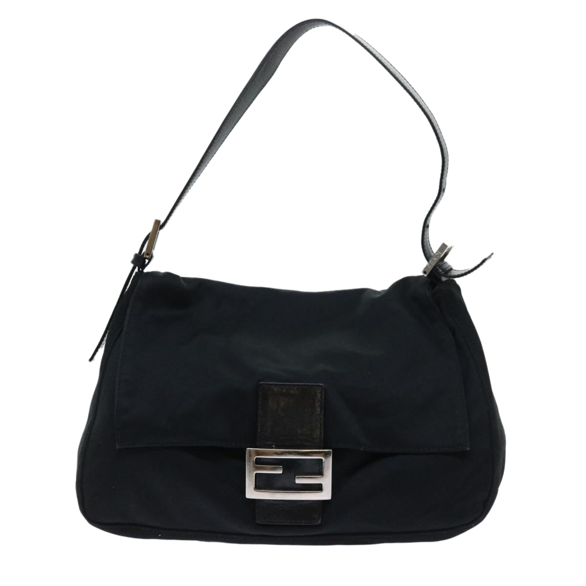 FENDI Mamma Baguette Shoulder Bag Nylon Black Auth 51656