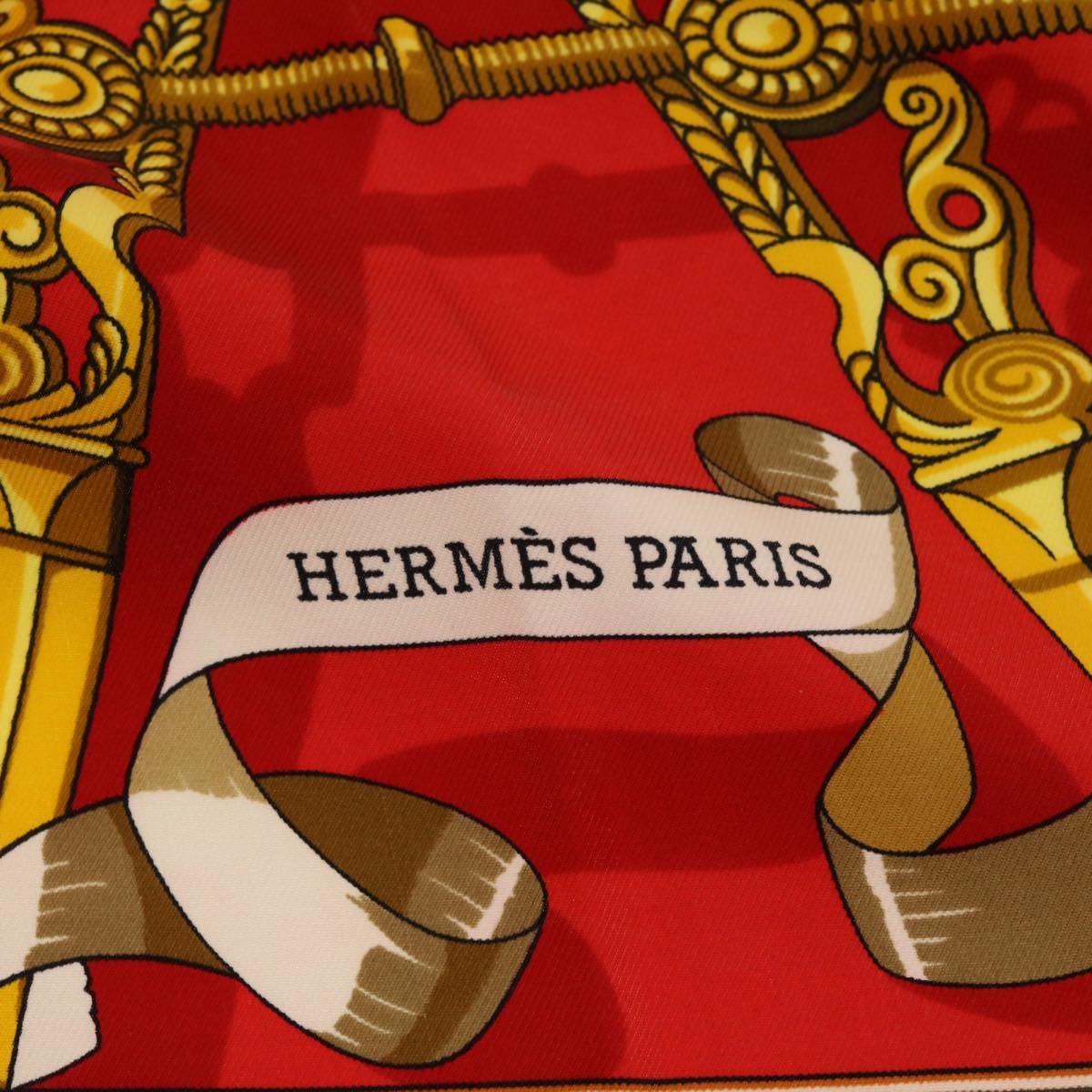 HERMES Carre 90 Copeaux Scarf Silk Red Auth 51670