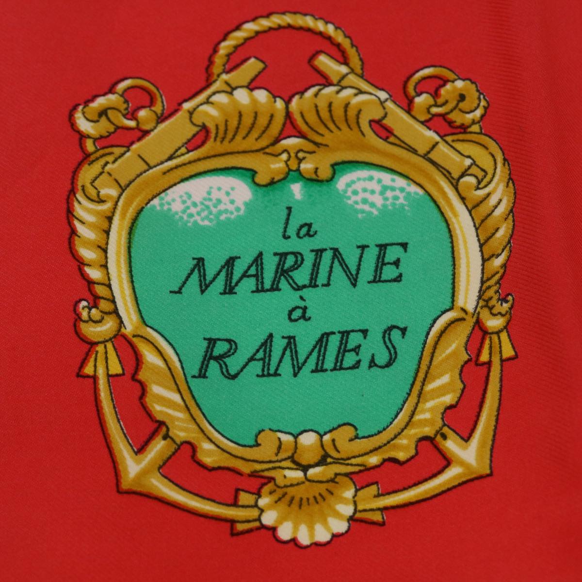 HERMES Carre 90 La MARINE a RAMES Scarf Silk Red Auth 51672