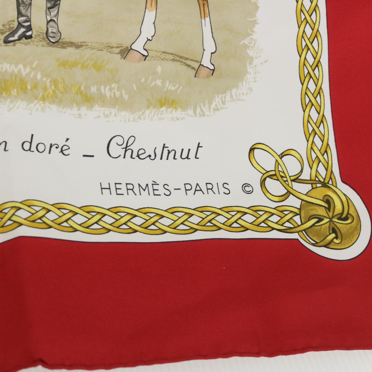 HERMES Carre 90 LES ROBES Scarf Silk Red Beige Auth 51673