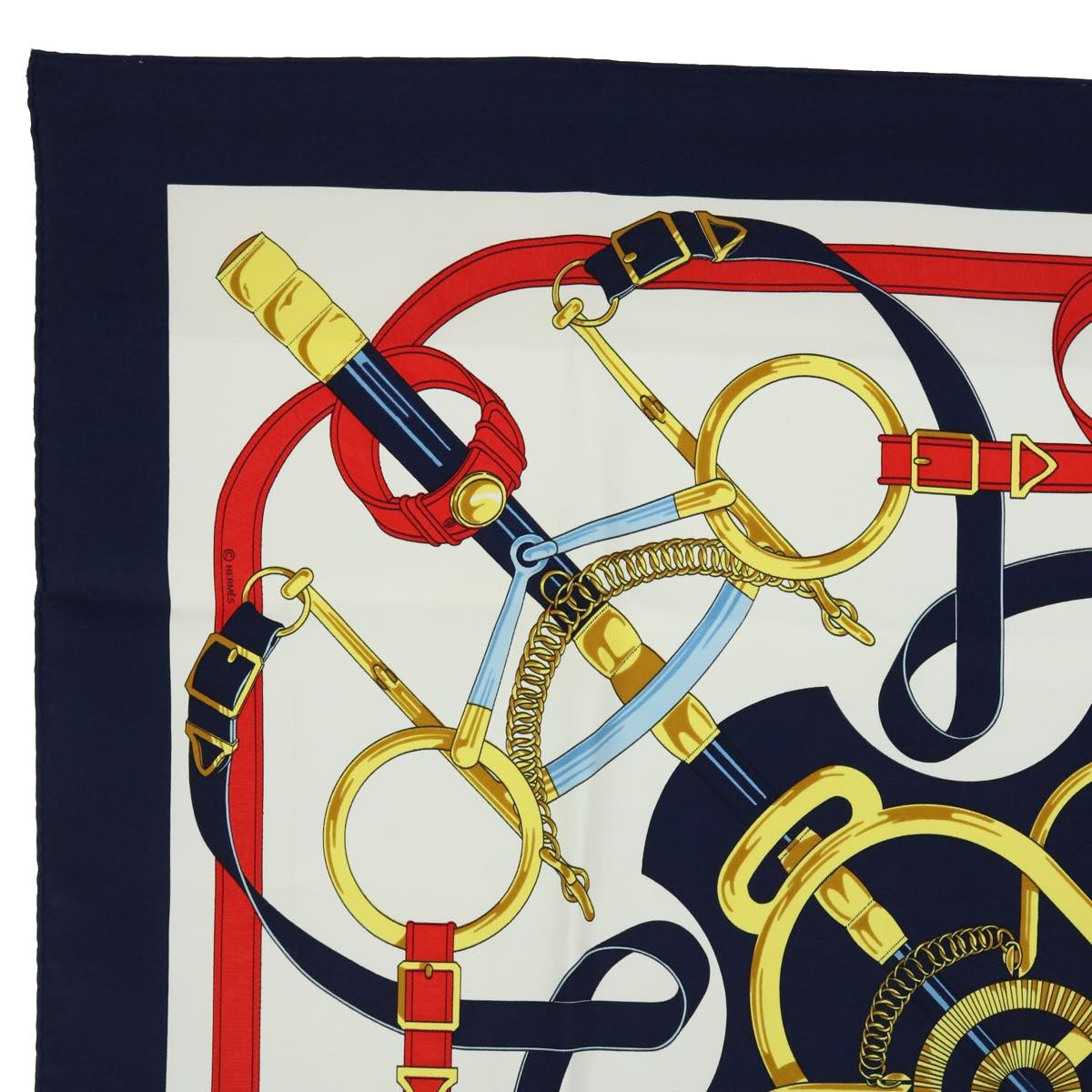 HERMES Carre 90 Eperon d'or Scarf Silk Navy Auth 51686 - 0