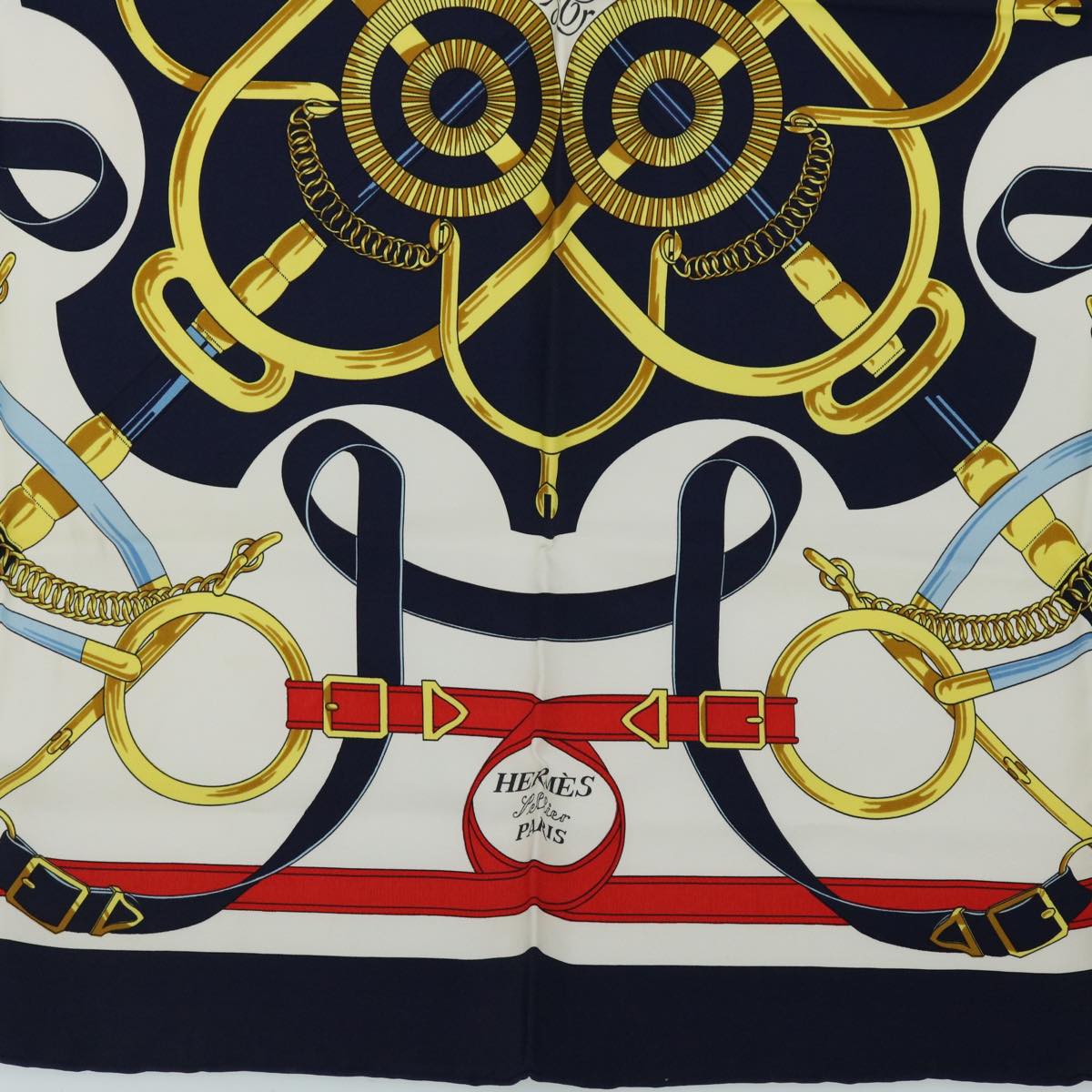 HERMES Carre 90 Eperon d'or Scarf Silk Navy Auth 51686