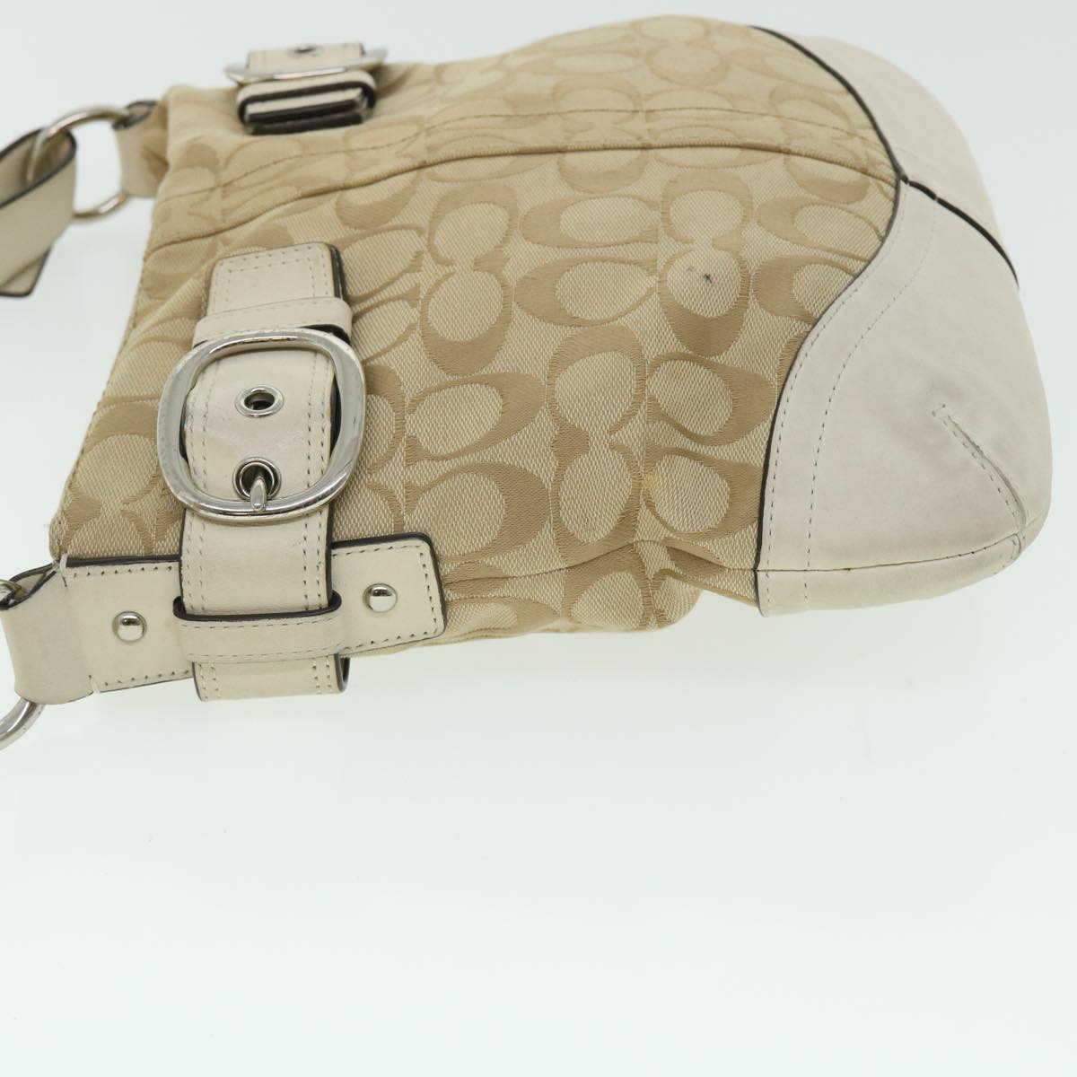 Coach Signature Shoulder Bag Canvas Leather Beige Auth 51696