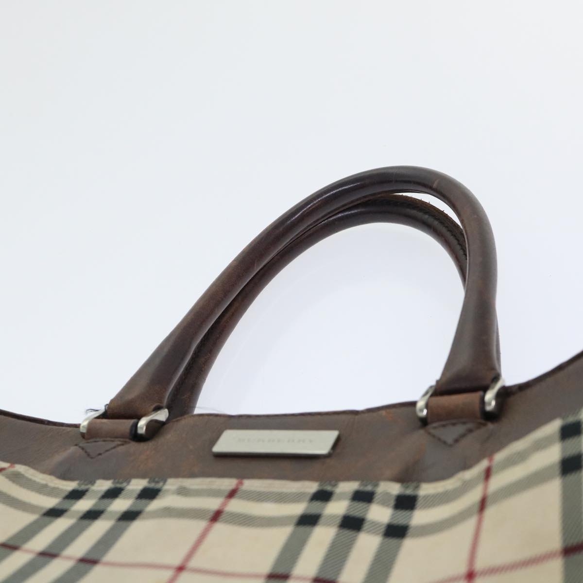 BURBERRY Nova Check Hand Bag Nylon Beige Auth 51701