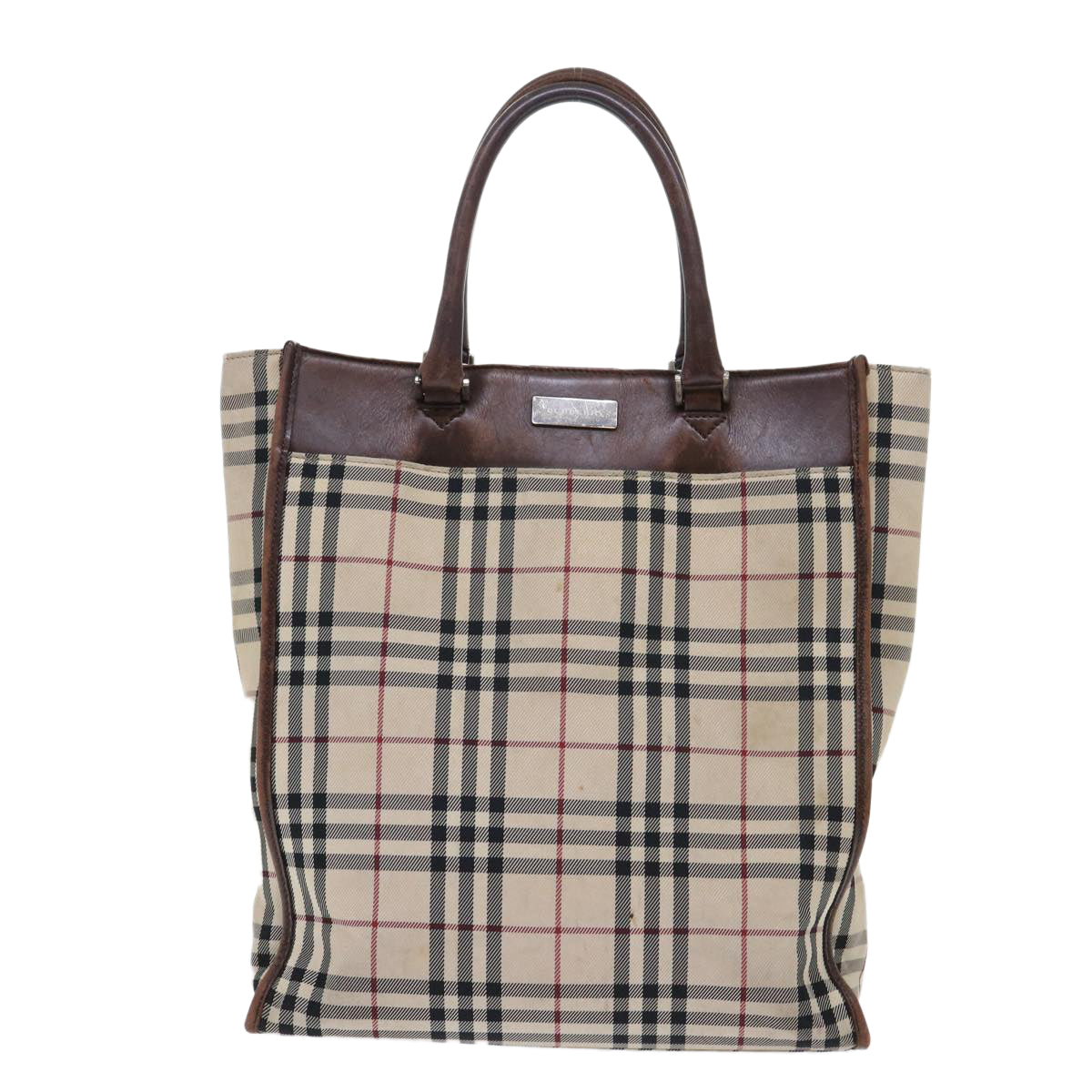 BURBERRY Nova Check Hand Bag Nylon Beige Auth 51701