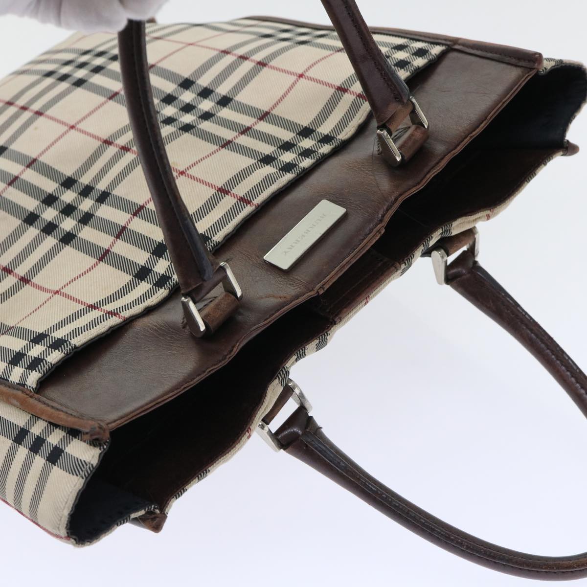 BURBERRY Nova Check Hand Bag Nylon Beige Auth 51701