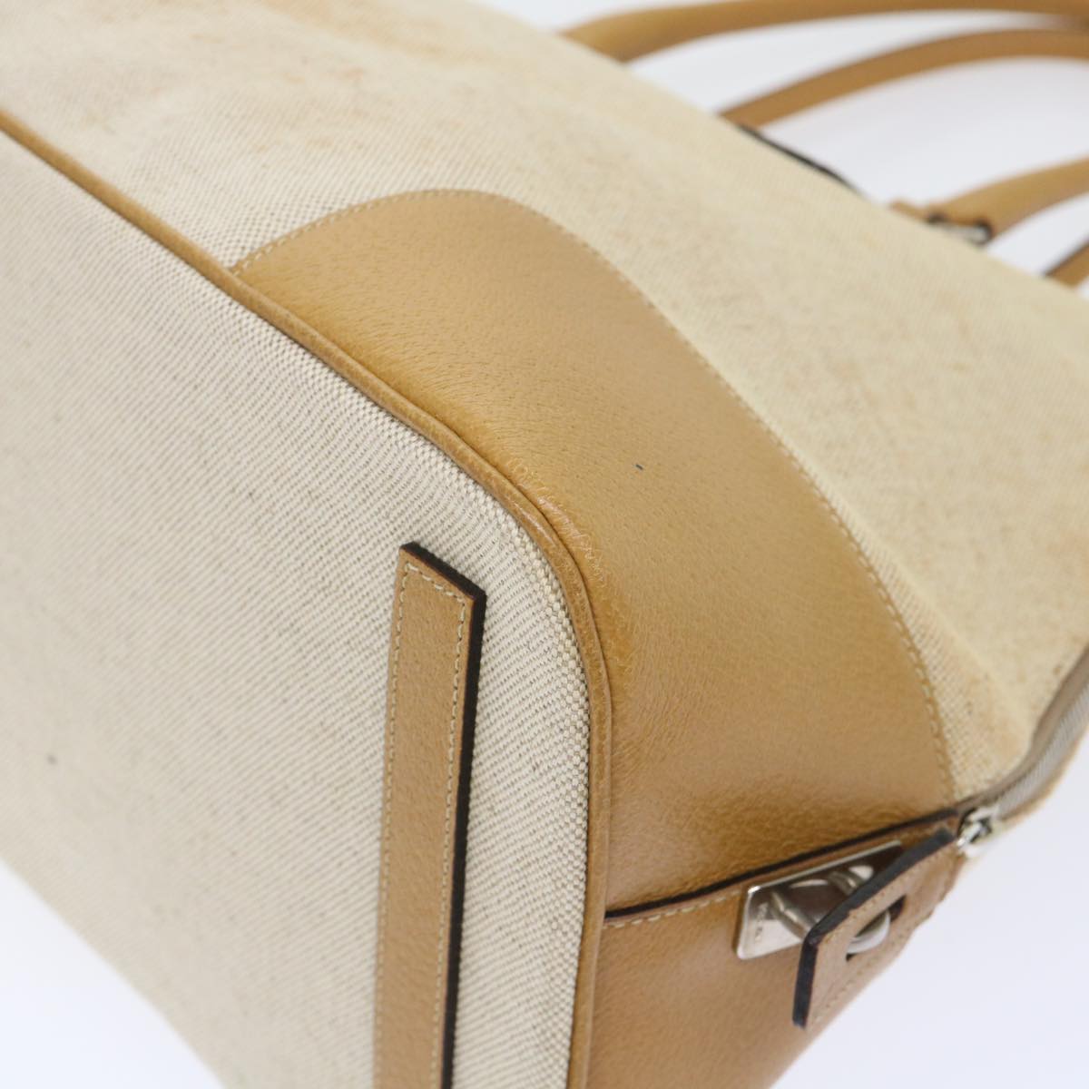 PRADA Hand Bag Canvas Leather Beige Auth 51816